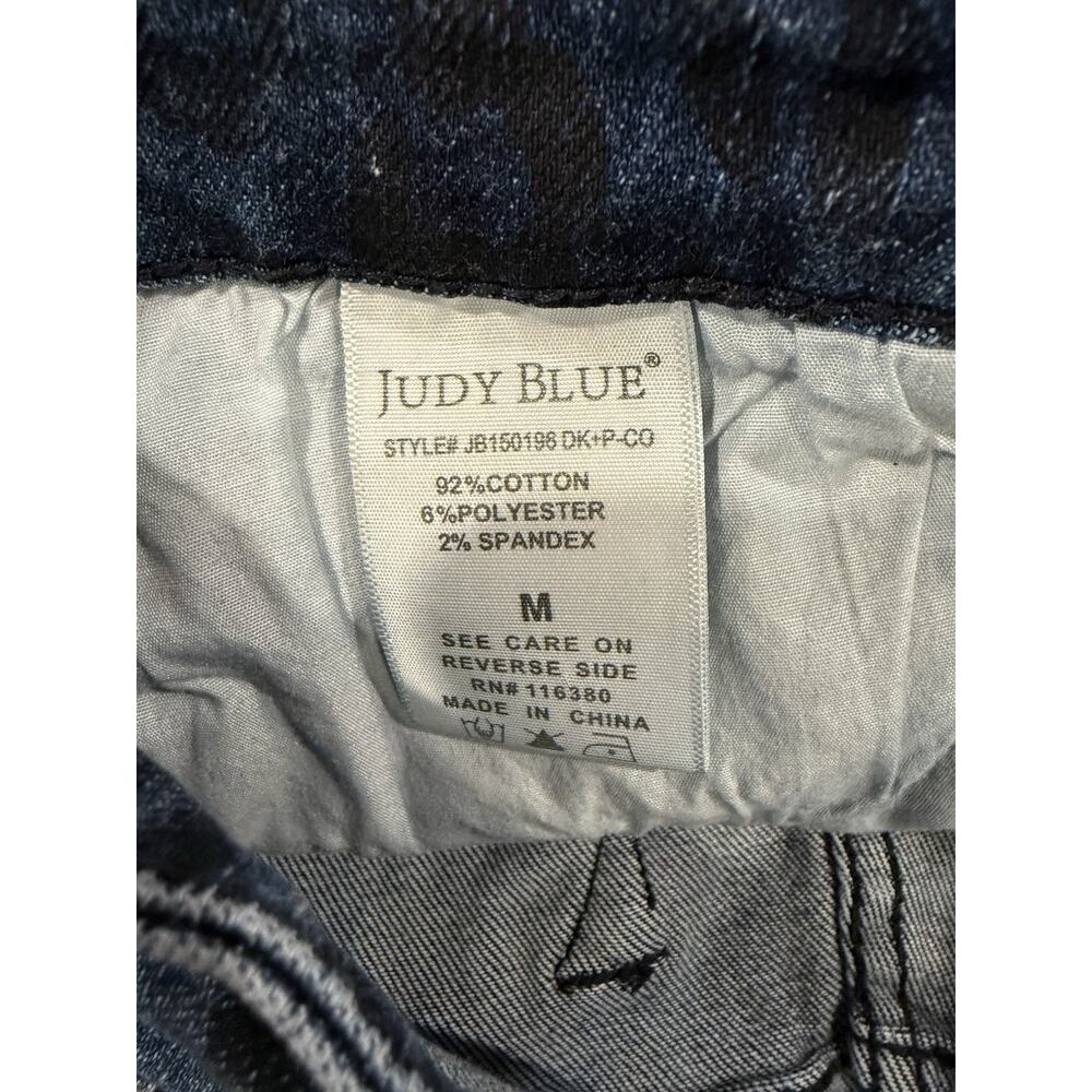 Judy Blue Shorts Womens M Blue Cutoffs 4" Leopard Print Mid Rise Dark Wash Denim - Picture 6 of 7
